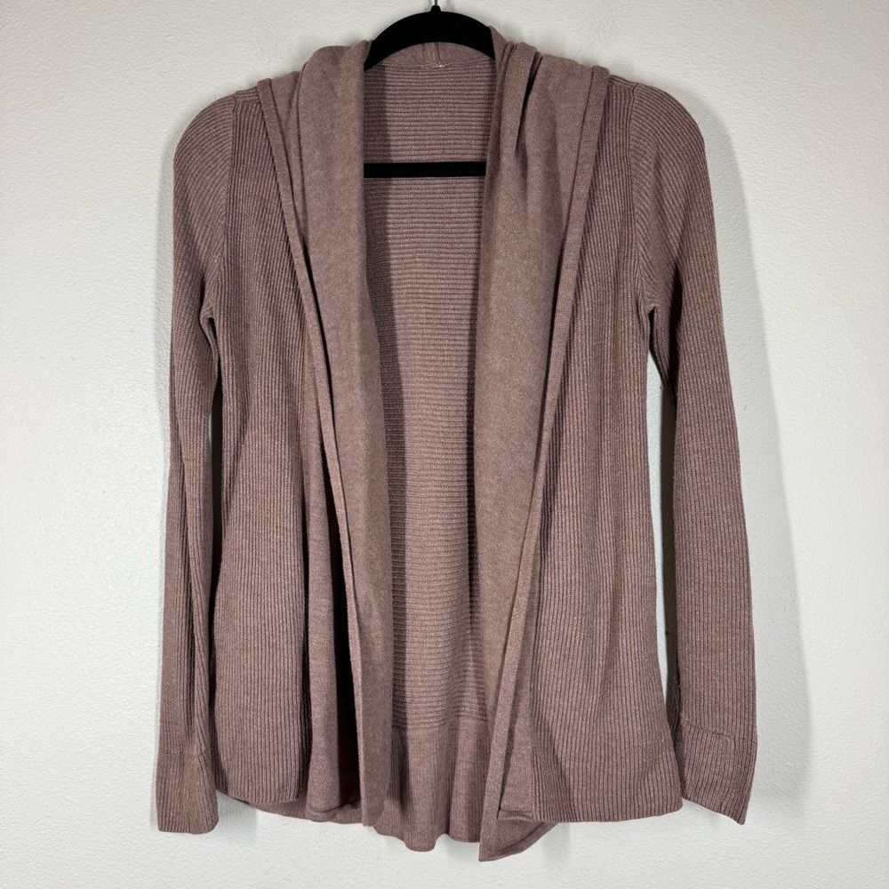 Lululemon Sundown Ribbed Hooded Cardigan Wrap Open Front Mauve Pink Size Small